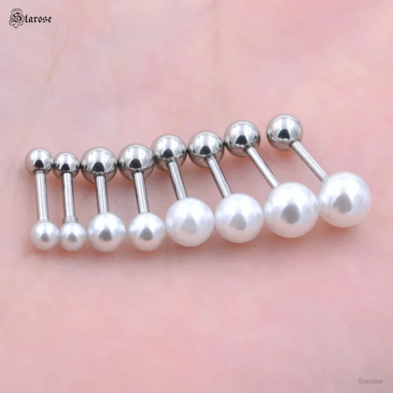 1 Pair 1.0x6mm 18G Pin 3/4/5/6mm White Pearl Stud Cartilage Earrings Surgical Steel Helix Piercing Tragus Piercing Conch Jewelry