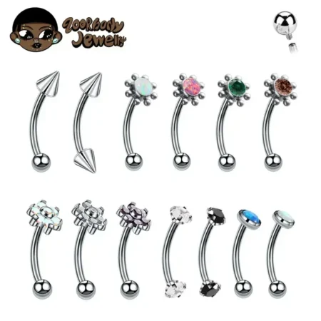 F136 Titanium Classic Eyebrow Piercing Inlaid Opal Zircon 16G Internal Thread Banana Curved Lip Navel Piercing Piercing Jewelry