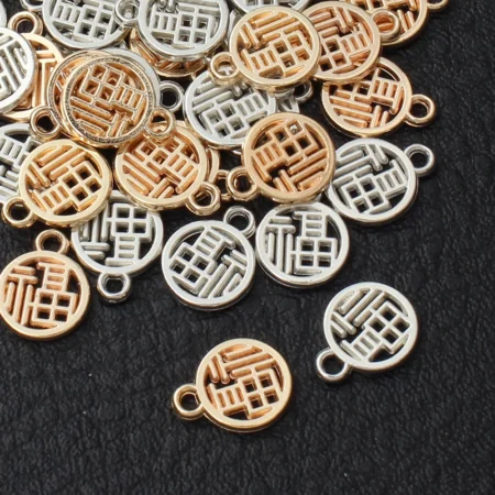 100Pcs Good Luck CCB Charms Chinese Fu Pendants for Diy Bracelet Earrings Necklace Making Lucky Jewelry Handmade Materials