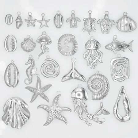 5pcs Stainless Steel Conch Starfish Turtle Charms For Jewelry Making Supplies Ocean Charm Silver Color Pendant Handmade Material