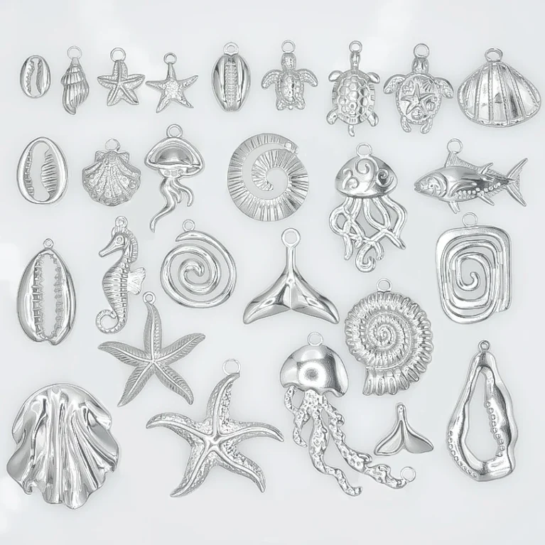 5pcs Stainless Steel Conch Starfish Turtle Charms For Jewelry Making Supplies Ocean Charm Silver Color Pendant Handmade Material
