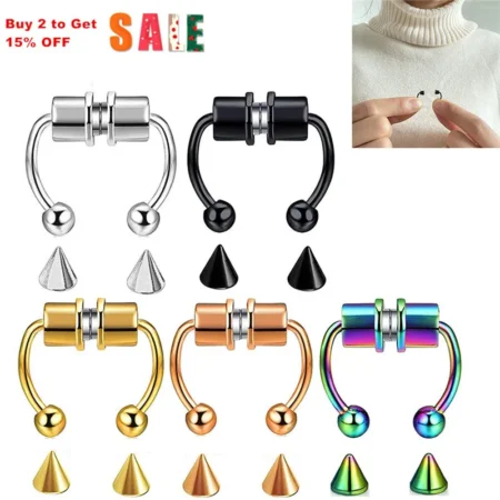 Women Fake Piercing Nose Ring Hoop Septum Non Piercing Nose Clip Rock HipHoop Stainless Steel Magnet Fashion Punk Body Jewelry