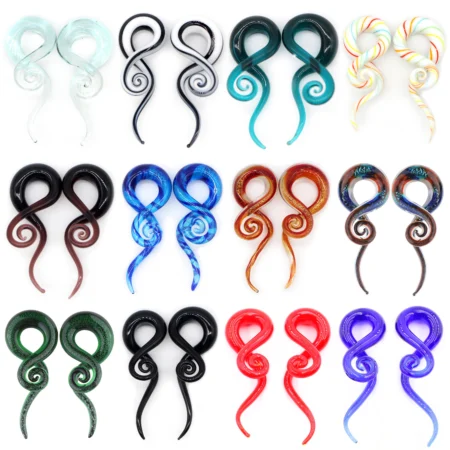 Alisouy 2pcs Pyrex Glass Ear Plugs Tunnel Ear Spiral Taper Cartilage Earring Gauges Expander Stretcher Flesh Piercing Jewelry