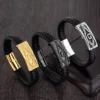 Classic Braided Leather Masonic Totem Bracelet Men's Charm Magnetic Clasp Bracelet Jewelry Gift