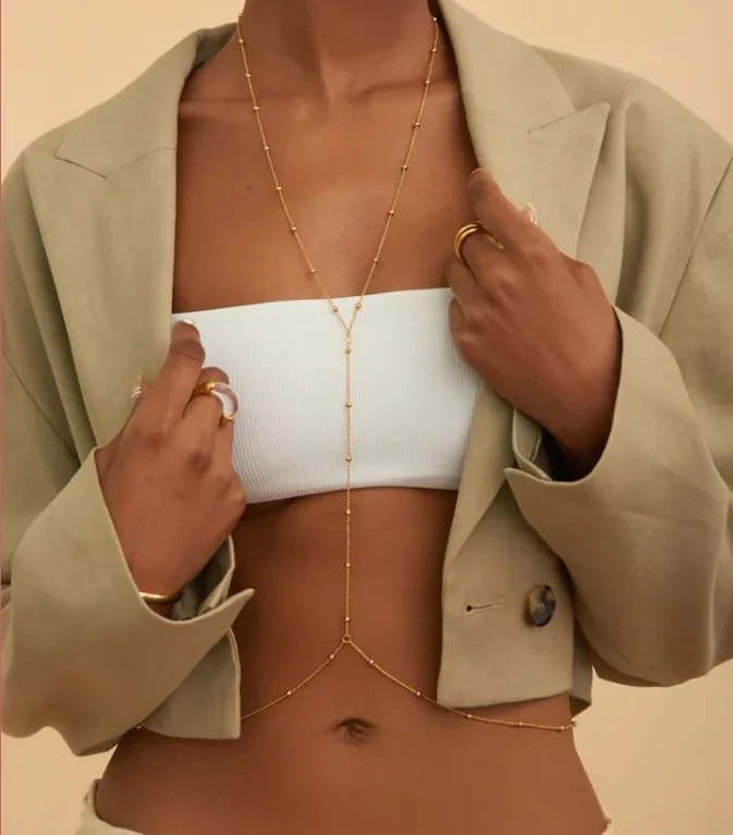 Simple and fashionable bead wasit chain Bohemian women's body chain Sexy Beach Wedding Accessories Women Bra Cross Bikini chain