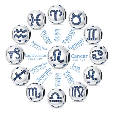 Lucky 925 Sterling Silver Zodiac Blue Zircon Inlaid Charms Beads Fit Pandora Original Bracelets DIY Birthday Anniversary Jewelry