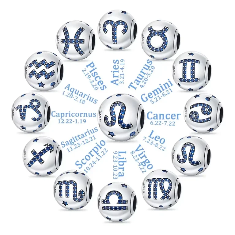 Lucky 925 Sterling Silver Zodiac Blue Zircon Inlaid Charms Beads Fit Pandora Original Bracelets DIY Birthday Anniversary Jewelry
