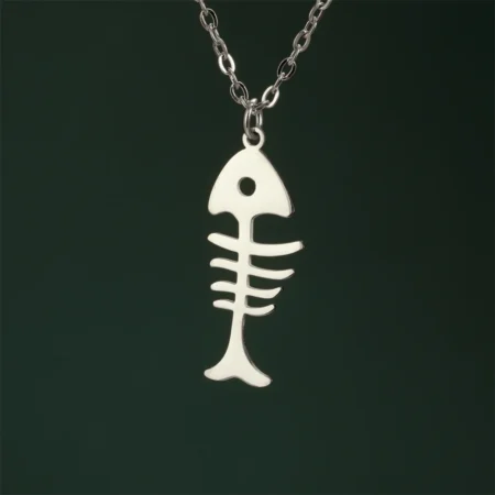 My Shape Cat and Fish Bones Pendant Necklaces for Women Girls Kitten Animals Charms Neck Chain Choker Stainless Steel Jewelry
