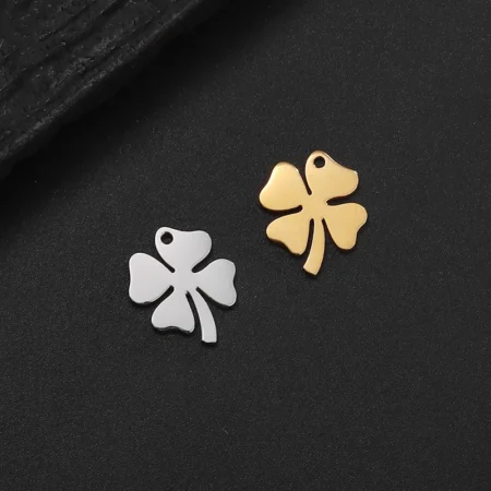 5Pcs/Lot Stainless Steel Lucky Four-leaf Clover Charms Pendants for DIY Necklace Earrings Jewelry Making Accessories Findings