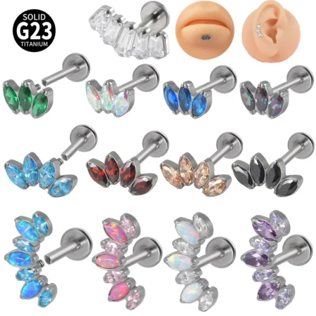 1PC ASTM F136 Titanium Cartilage Earring Piercing Marquise CZ Zircon Internally Thread Labret Ear Tragus Body Jewelry