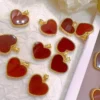 Real 18K Gold Heart Pendant Necklace Natural Agate Pendant Pure AU750 Chain Fine Jewelry Gift for Women