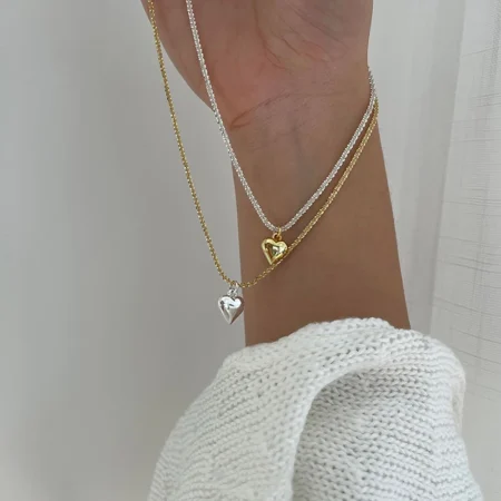 New 925 Sterling Silver Clash with Heart Necklace Heart Pendant Simple Choker Birthday Party Gift Women's Jewelry