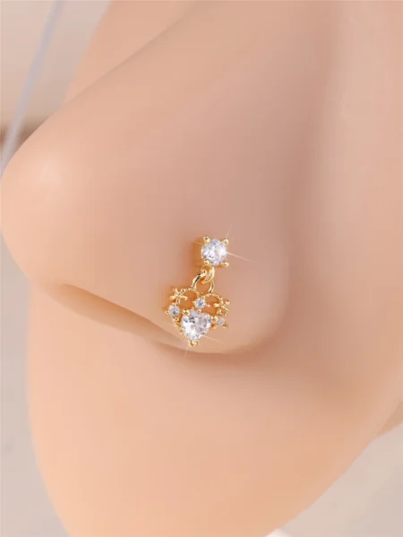 Thin Dangle Nose Studs Mini Pink CZ Heart Charm Dangle Nose Bone for Women Girl Cute Nose Piercing Jewelry Nostril Jewelry 24G