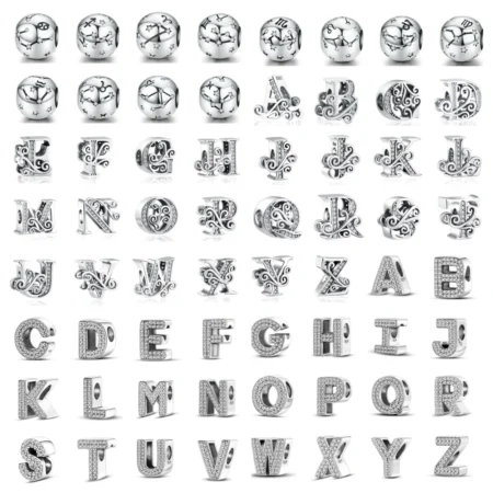 Hot New 925 Silver Plated Alphabet Letter A B C Z Round Zodiac Bead Fit Original Bracelet Charms Pendant Women Jewelry Making