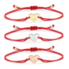 Real Gold-Plated Stainless Steel Love Peach Heart Initial Letter Alphabet A-Z Charm Bracelet Women Red Black String Jewelry Gift