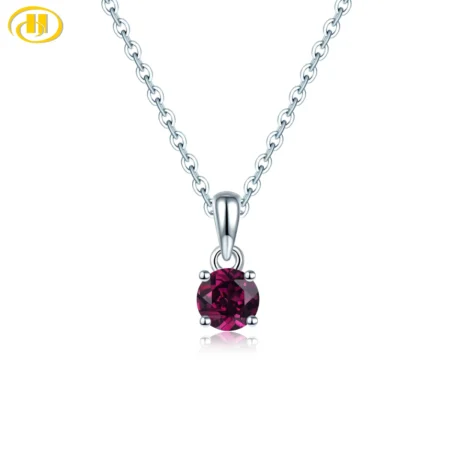 Natural Rhodolite Garnet 925 Sterling Silver Pendant 0.6 Carats Round 5mm Genuine Gemstone Women Simple Style Fine Jewelry