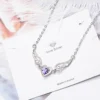 925 Sterling Silver Women Chain On The Neck Collarbone Necklace For Women Angel Wing Purple Zircon Pendant Chain Girl Jewelry