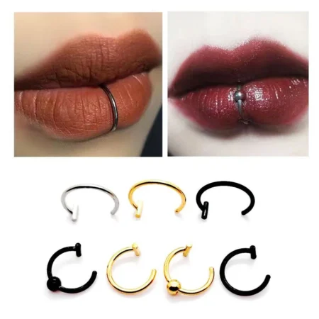 2/4Pcs 18G 316L Stainless Steel Fake Lip Rings for Women Men, Fake Septum Nose Ring Clip On Lip Ring Fake Piercing Jewelry