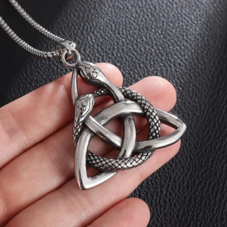 Retro Punk Ouroboros Trinity Celtic Knot Pendant Necklace Nordic Animal Traditional Zodiac Snake Amulet Jewelry Gift for Men