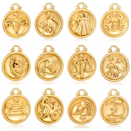 3pc/Lot Stainless Steel PVD Plated Twelve Constellations Charms Zodiac Pendant DIY Handmade Astrology Jewelry Making Accessories