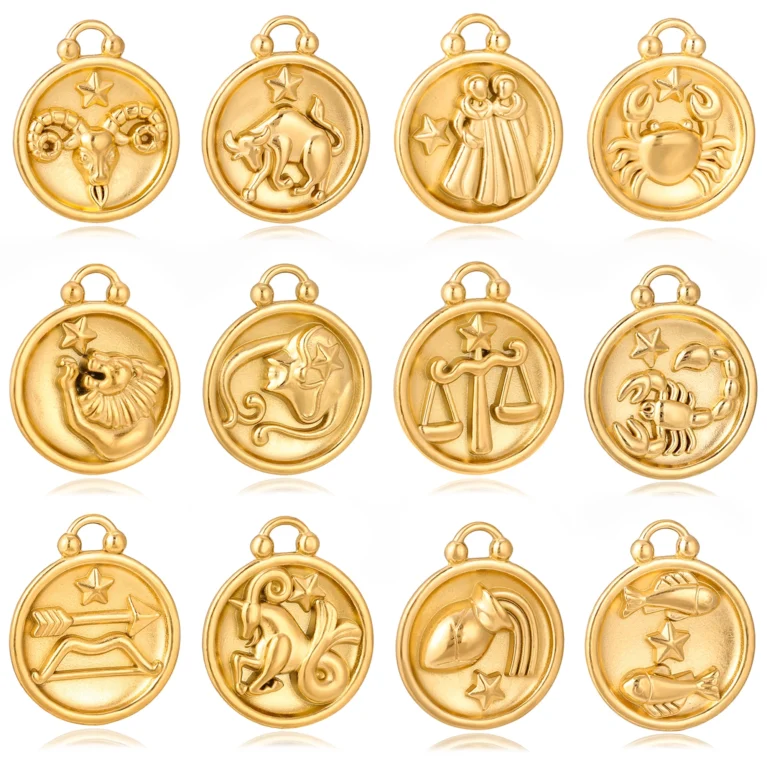 3pc/Lot Stainless Steel PVD Plated Twelve Constellations Charms Zodiac Pendant DIY Handmade Astrology Jewelry Making Accessories