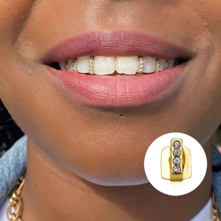 RACHELZ Fashion CZ Stone Vertical Bar Teeth Grillz Braces Hip Hop 4 Zircon Tooth Caps Dental Grills For Women Men Jewelry