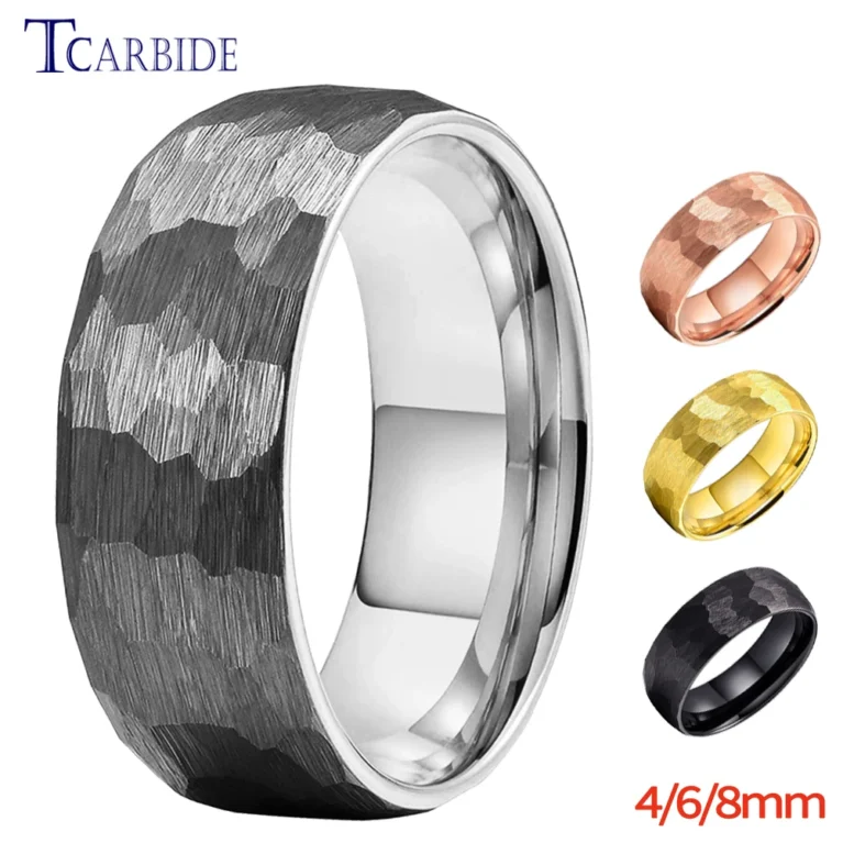 4MM 6MM 8MM Multicolor Men Women Tungsten Wedding Ring Multi-Faceted Hammered Brushed Finish Fashion Gift Jewelry Comfort Fit