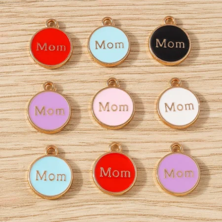 10pcs 11x14mm Cute Colorful Enamel MOM Letter Charms Pendants for Jewelry Making Earrings Necklace Bracelets DIY Crafts Supplies