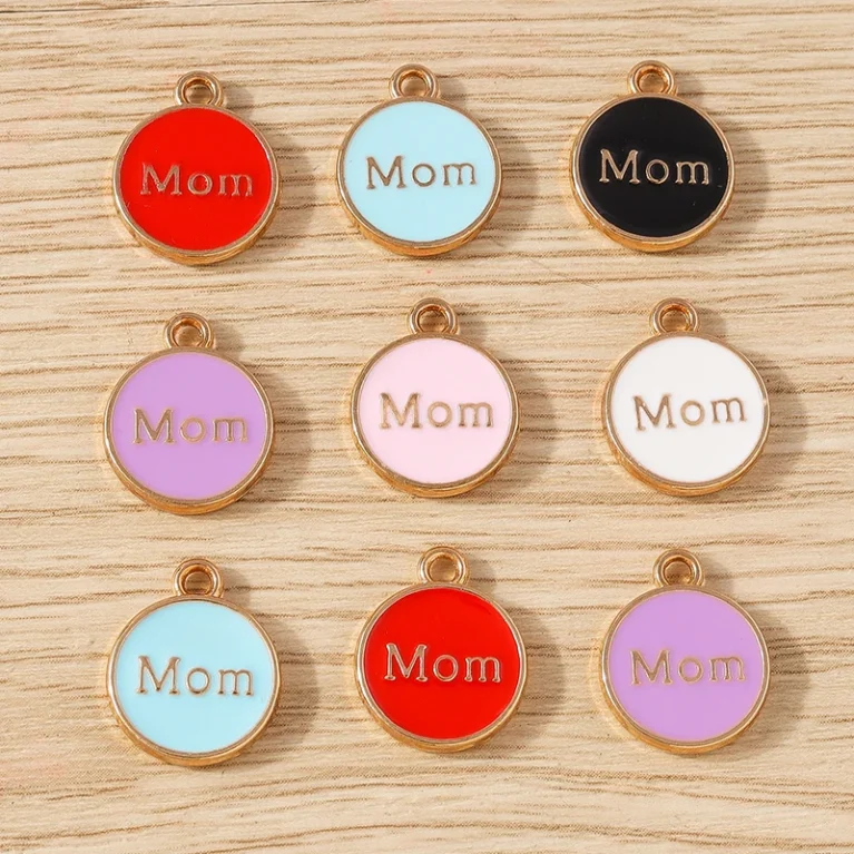 10pcs 11x14mm Cute Colorful Enamel MOM Letter Charms Pendants for Jewelry Making Earrings Necklace Bracelets DIY Crafts Supplies