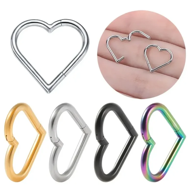 1pcs Stainless Steel Heart Shape Clicker Ear Tragus Cartilage Daith Helix Lobe Earrings Septum Nose Ring Body Piercing Jewelry