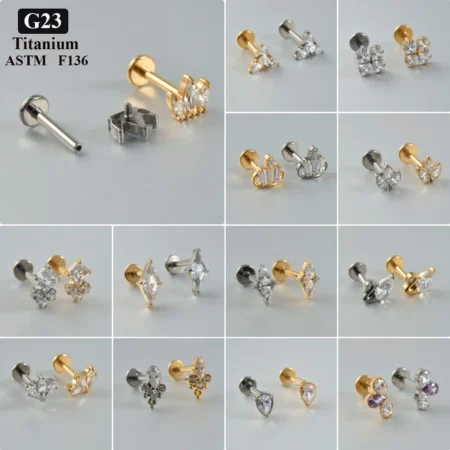 1PC ASTM F136 Titanium CZ Ear Cartilage Earrings Labret Stud 16G Internally Threaded Helix Crystal Ear Tragus Piercing Jewelry