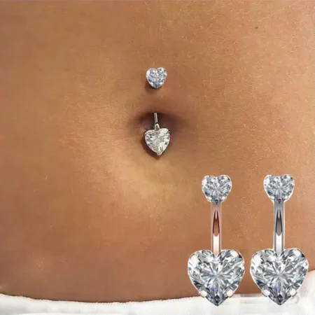Zircon Heart Belly Button Rings for Women Nombril Ombligo Navel Ring Surgical Steel Barbell Crystal Round Body Piercing Jewelry