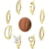 Bobisty 1PC Surgical Steel Belly Button Ring for Women CZ Heart Butterfly Simple Reverse Navel Rings Body Piercing Jewelry