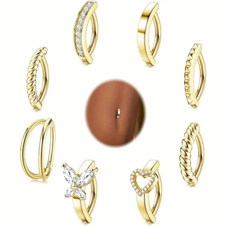 Bobisty 1PC Surgical Steel Belly Button Ring for Women CZ Heart Butterfly Simple Reverse Navel Rings Body Piercing Jewelry