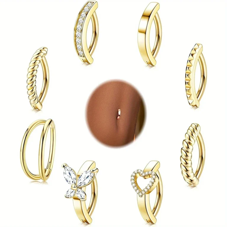 Bobisty 1PC Surgical Steel Belly Button Ring for Women CZ Heart Butterfly Simple Reverse Navel Rings Body Piercing Jewelry