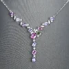 925 Sterling Silver Colorfull Cubic Zirconia Necklaces for Women New Trendy Shine Geometric Collar Fashion Evening Party Jewelry