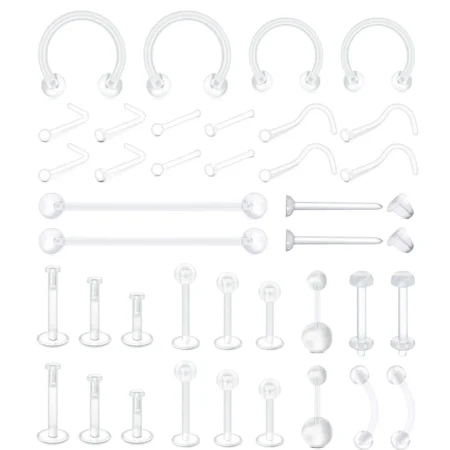 2pcs Clear Surgery Bioflex Nose Rings Belly Rings Septum Eyebrow Lip Cartilage Earring Industrial Plastic Piercing Jewelry