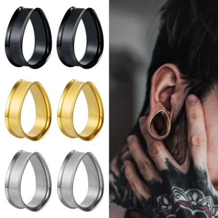 Doearko 2pcs Ear Expansion Gauges 8-30mm Stainless Steel Water Drop Double Flared Ear Plug Tunnels Expander Body Jewelry