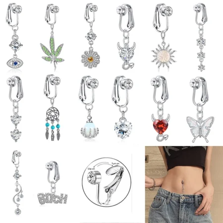 1PC Fake Belly Ring Butterfly Fake Belly Piercing Clip on Umbilical Navel Belly Button Cartilage Clip on Earrings Body Jewelry