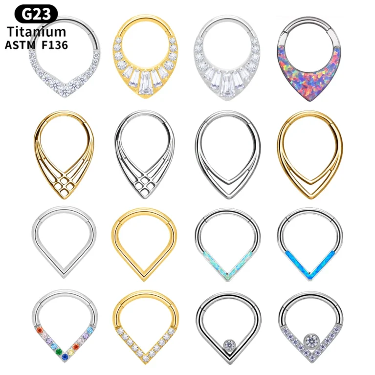G23 ASTM Titanium Piercing 16G Water Drop Septum Hoop Nose Ring Hinged Clicker Ear Tragus Helix Cartilag Earrings Body Jewelry
