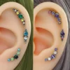 1PC Surgical Steel Internal Thread Labret Lip Ring Opal&Zircon Cluster Curved Ear Cartilage Tragus Helix Daith Piercing Jewelry
