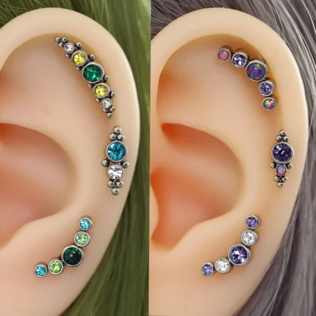 1PC Surgical Steel Internal Thread Labret Lip Ring Opal&Zircon Cluster Curved Ear Cartilage Tragus Helix Daith Piercing Jewelry