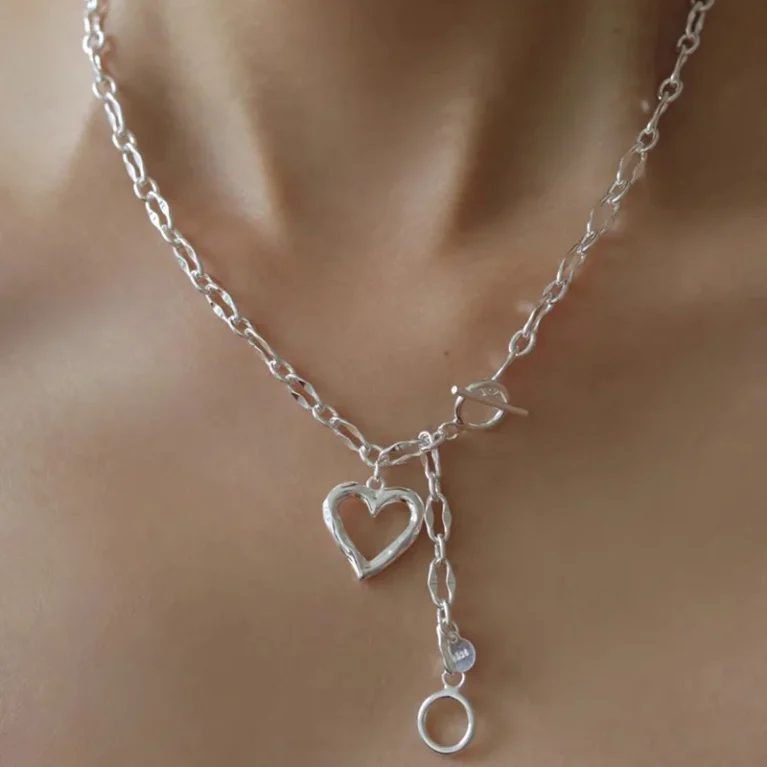 VENTFILLE 925 Silver Love Heart Asymmetry Necklace Hip Hop Street Jewelry Birthday Gift Wholesale Dropship