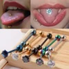 2PCS Anti-Allergy Surgical Steel Prong Zircon Tongue Barbell Piercings Ball Tongue Barbell Rings Fashion Piercing Jewelry
