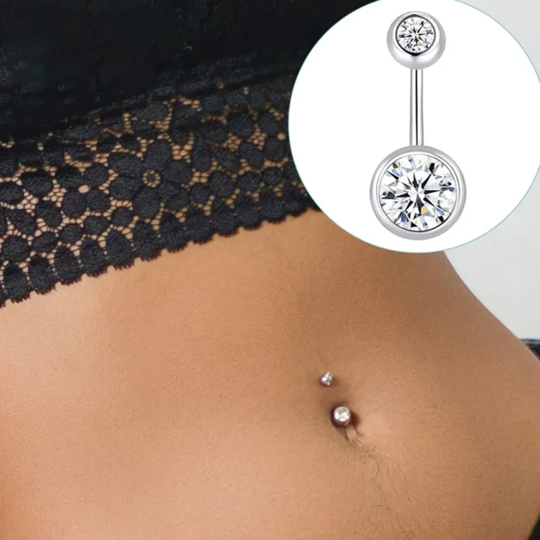Double Gem Belly Button Rings Stainless Steel Crystal Rhinestone Navel Rings Barbells Studs Women Girls Body Piercing Jewelry