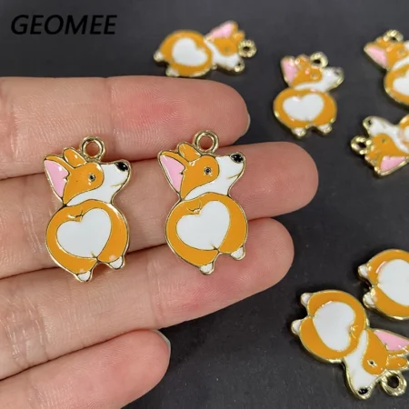 10pcs Kawaii Dog Charms Love Heart Butt Corgis Alloy Enamel Pendant For Pet Choker Earring Necklace Diy Jewelry Make