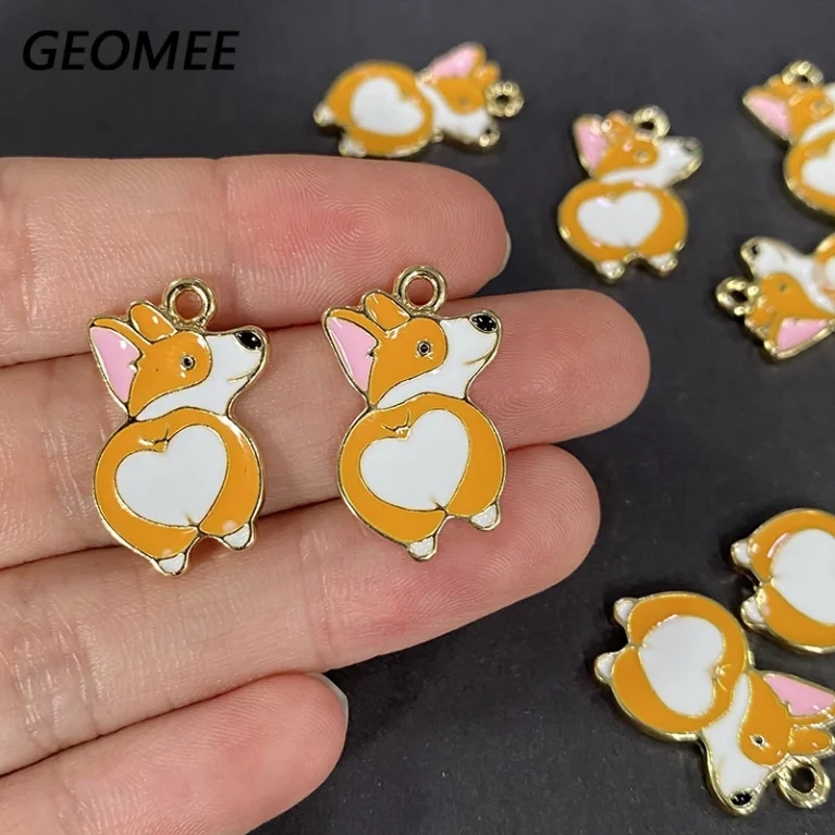 10pcs Kawaii Dog Charms Love Heart Butt Corgis Alloy Enamel Pendant For Pet Choker Earring Necklace Diy Jewelry Make