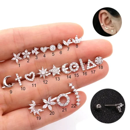 1pc Fashion 316 Stainless Steel Mini Zircon Cartilage Piercing Stud Earring For Women Helix Tragus Piercing women's Body Jewelry