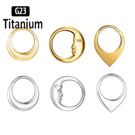 G23 Titanium Mirror Moon Waterdrop Septum Piercing Clicker Nose Rings 16G Segment Tragus Cartilage Daith Hoop Earrings Jewelry