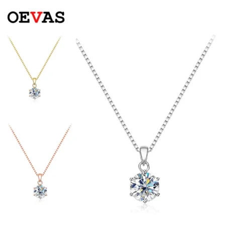 OEVAS 1 Carat Real Moissanite Pendant Necklace For Women Top Quality 100% 925 Sterling Silver Wedding Party Bridal Fine Jewelry